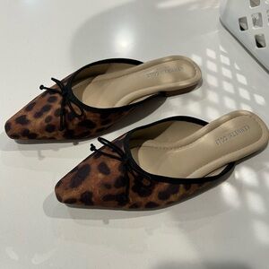 Kenneth Cole New York Leopard Print Mules with Black Bow